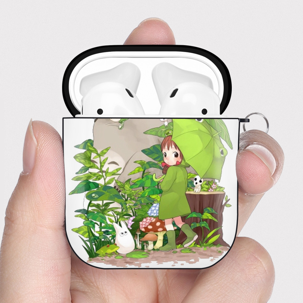 （画像用） となりのトトロ 草壁メイ 草壁サツキ My Neighbor Totoro Satsuki Kusakabe Mei Kusakabe AirPods 第2世代保護ケース ハードシェル ブラック 耐衝撃・防指紋・カラビナ付き