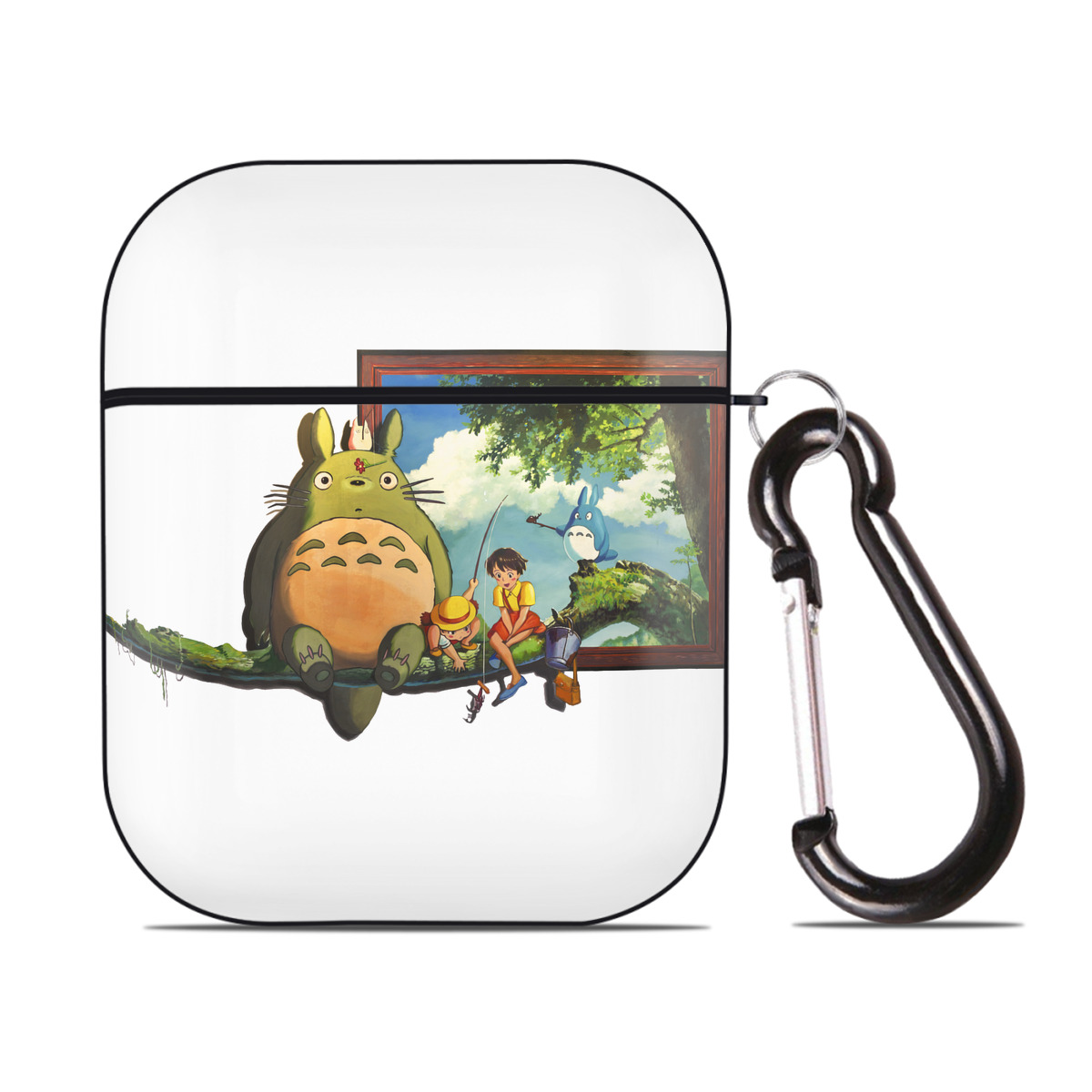 （画像用） となりのトトロ 草壁メイ 草壁サツキ My Neighbor Totoro Satsuki Kusakabe Mei Kusakabe AirPods 第2世代保護ケース ハードシェル ブラック 耐衝撃・防指紋・カラビナ付き
