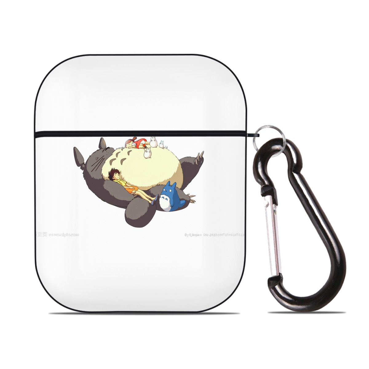 （画像用） となりのトトロ 草壁メイ 草壁サツキ My Neighbor Totoro Satsuki Kusakabe Mei Kusakabe AirPods 第2世代保護ケース ハードシェル ブラック 耐衝撃・防指紋・カラビナ付き