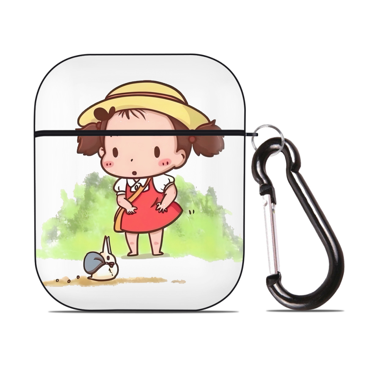 （画像用） となりのトトロ 草壁メイ 草壁サツキ My Neighbor Totoro Satsuki Kusakabe Mei Kusakabe AirPods 第2世代保護ケース ハードシェル ブラック 耐衝撃・防指紋・カラビナ付き
