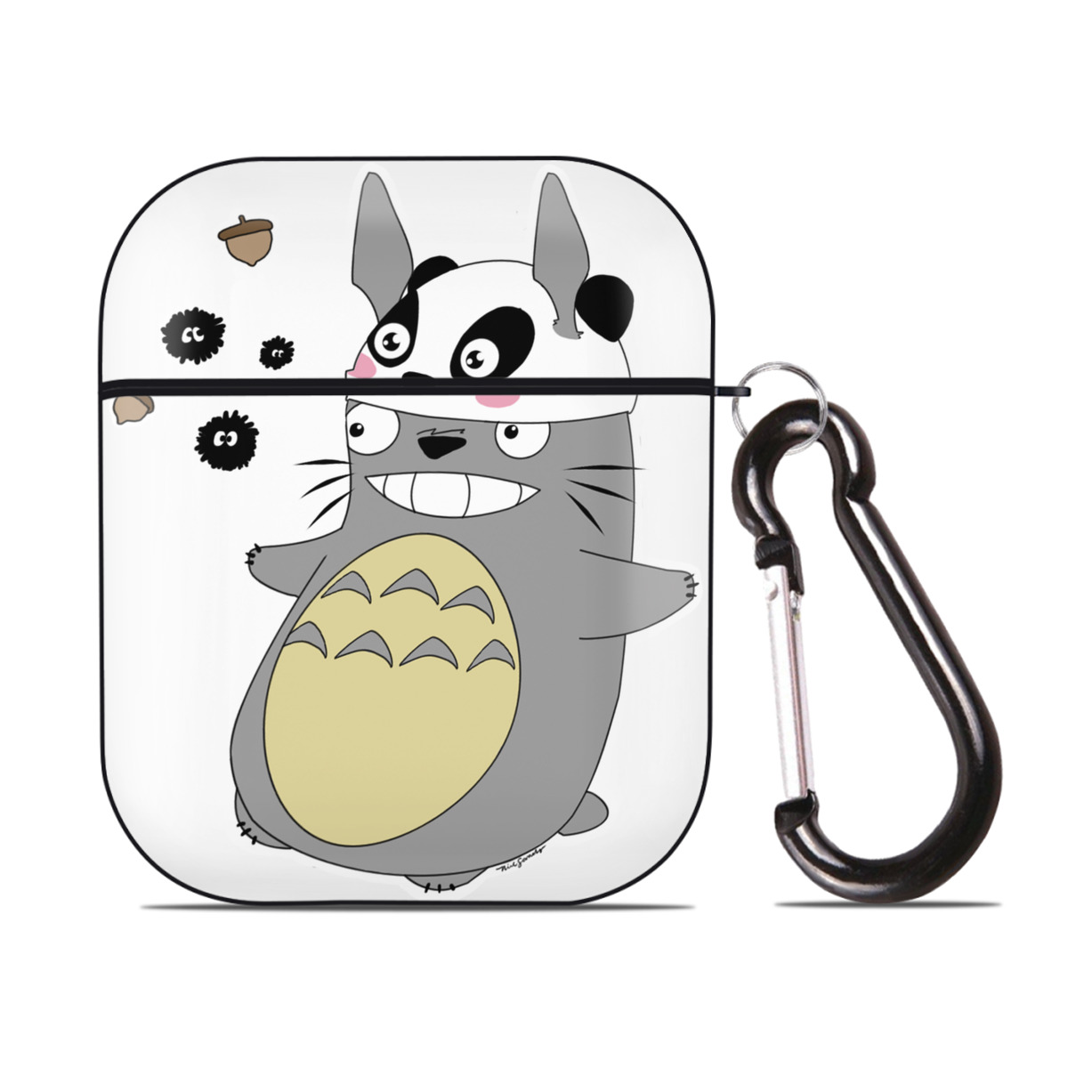 （画像用） となりのトトロ 草壁メイ 草壁サツキ My Neighbor Totoro Satsuki Kusakabe Mei Kusakabe AirPods 第2世代保護ケース ハードシェル ブラック 耐衝撃・防指紋・カラビナ付き
