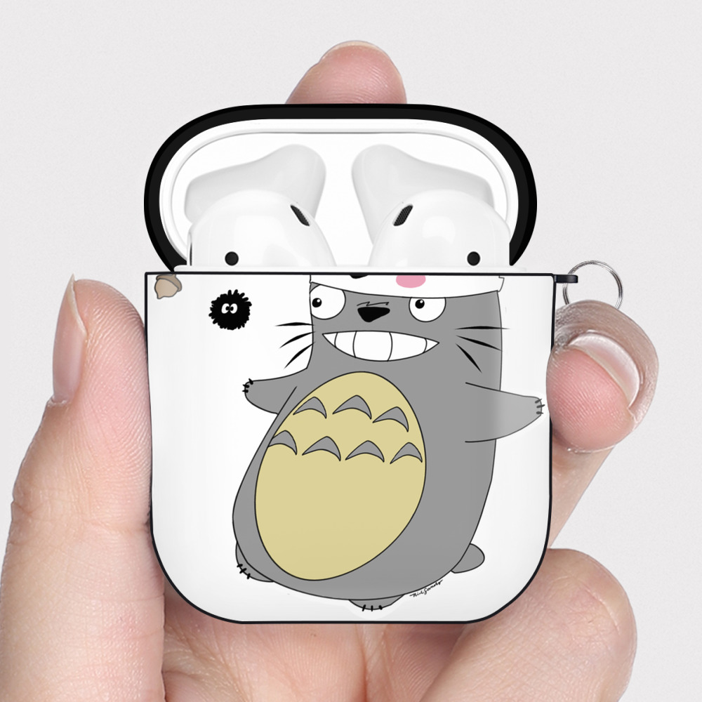 （画像用） となりのトトロ 草壁メイ 草壁サツキ My Neighbor Totoro Satsuki Kusakabe Mei Kusakabe AirPods 第2世代保護ケース ハードシェル ブラック 耐衝撃・防指紋・カラビナ付き