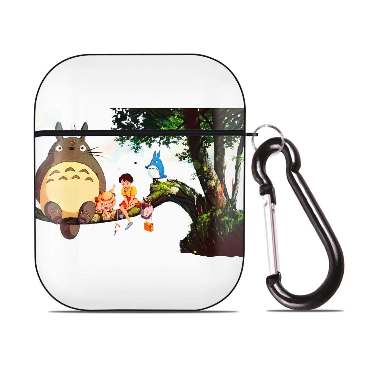 （画像用） となりのトトロ 草壁メイ 草壁サツキ My Neighbor Totoro Satsuki Kusakabe Mei Kusakabe AirPods 第2世代保護ケース ハードシェル ブラック 耐衝撃・防指紋・カラビナ付き