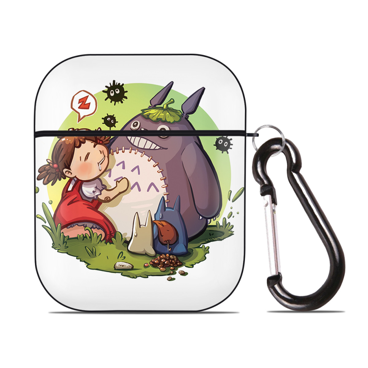 （画像用） となりのトトロ 草壁メイ 草壁サツキ My Neighbor Totoro Satsuki Kusakabe Mei Kusakabe AirPods 第2世代保護ケース ハードシェル ブラック 耐衝撃・防指紋・カラビナ付き