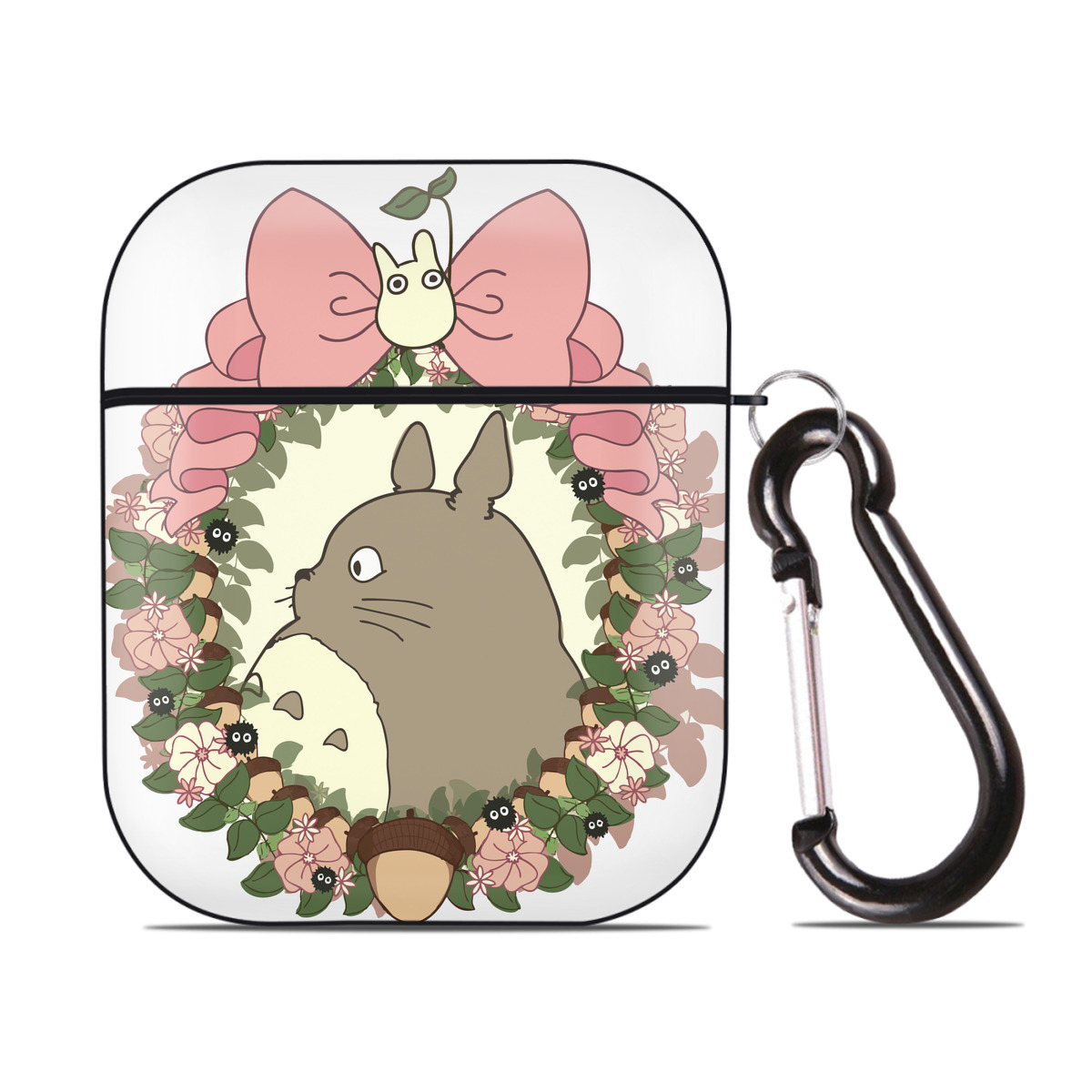 （画像用） となりのトトロ 草壁メイ 草壁サツキ My Neighbor Totoro Satsuki Kusakabe Mei Kusakabe AirPods 第2世代保護ケース ハードシェル ブラック 耐衝撃・防指紋・カラビナ付き
