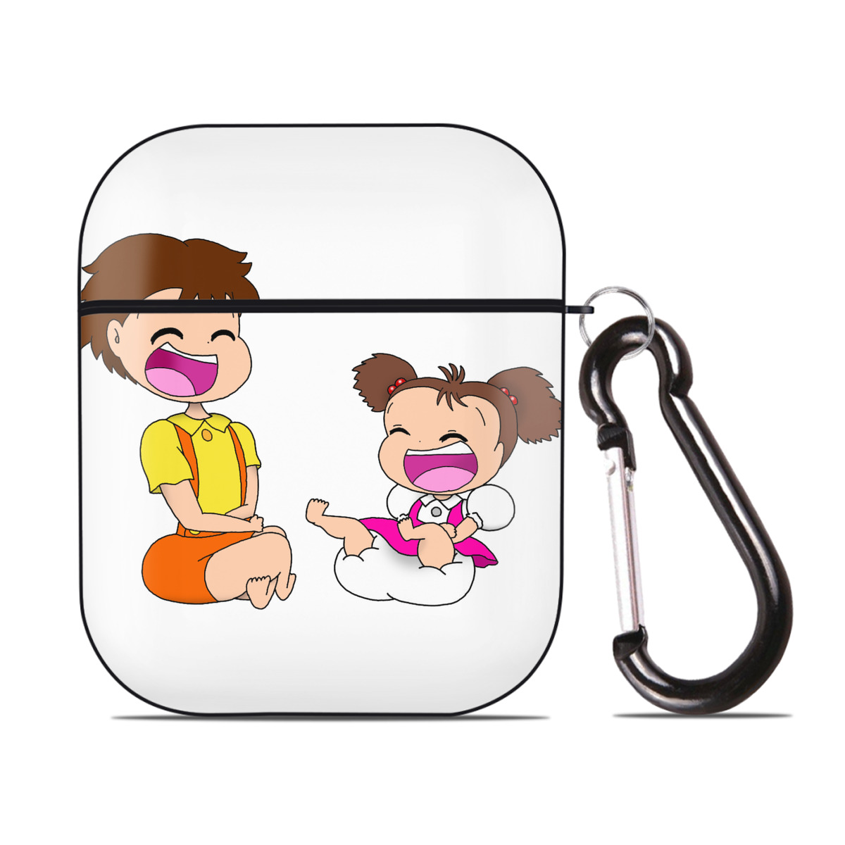 （画像用） となりのトトロ 草壁メイ 草壁サツキ My Neighbor Totoro Satsuki Kusakabe Mei Kusakabe AirPods 第2世代保護ケース ハードシェル ブラック 耐衝撃・防指紋・カラビナ付き