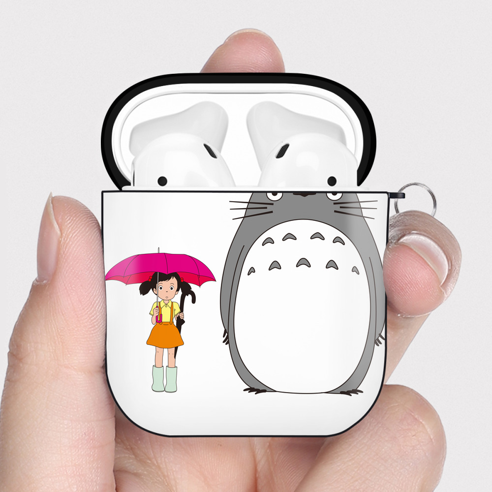 （画像用） となりのトトロ 草壁メイ 草壁サツキ My Neighbor Totoro Satsuki Kusakabe Mei Kusakabe AirPods 第2世代保護ケース ハードシェル ブラック 耐衝撃・防指紋・カラビナ付き